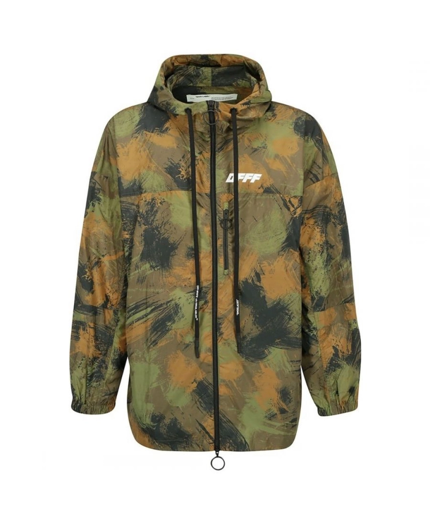 Off White Mens Camo Paintbrush Windbreaker Jacket - Green Polyamide - Size Small